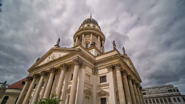 Berlin, cathedral Gendarmenmarkt panoramic hyperlapse timelapse, Germany - 4k