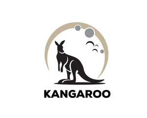 stand kangaroo moon background logo symbol design template illustration