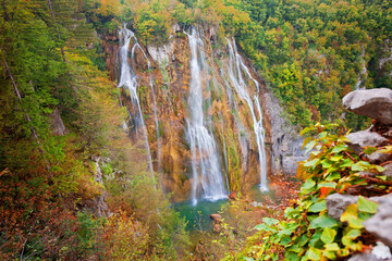 Plitvice Lakes during autumn, Dalmatia, Croatia - obrazy, fototapety, plakaty