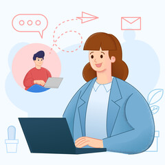 digital communication flat design character illustration