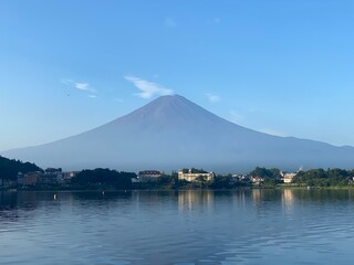 6:23am beautiful Mt. Fuji view from Kawaguchiko lakeshore, Yamanashi prefecture year 2022 August 27th