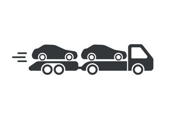 Tow truck icon with additional trailer. The cars are on a tow truck