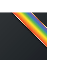 vector illustration of rainbow colored corner ribbon banner with gold colored frame on dark background	