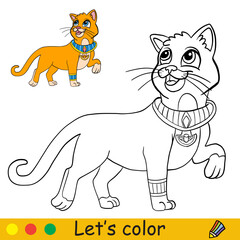 Halloween egyptian cat coloring for kids with template