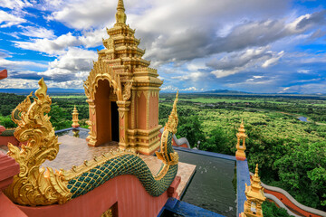 Landmark Sunrise with sky at Wat Phra That Doi Phra Chan on the top hill of Doi Phra Chan mountain...