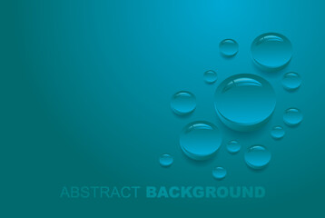 Vector Illustration of water drops different size with reflection isolated on gradient background