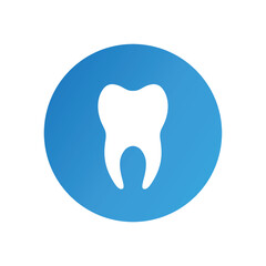Vector simple flat tooth icon on blue background - dentist clinic sign