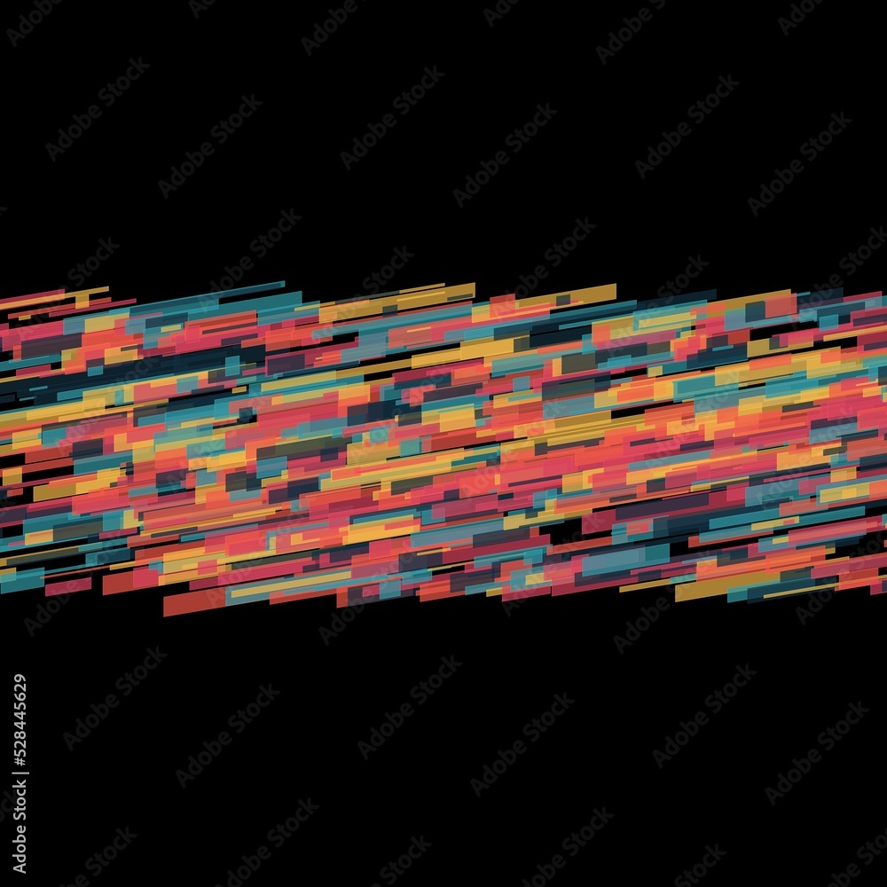 Poster abstract geometric speed line multi neon colored flares shapes and grid on a isolated black bg