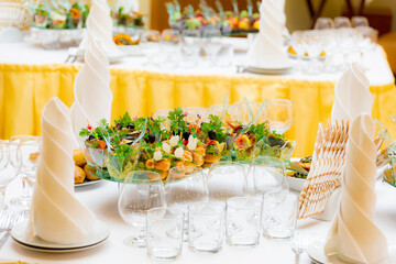 Buffet with meat, fish and vegetable delicacies snacks. Restaurant business. Catering.