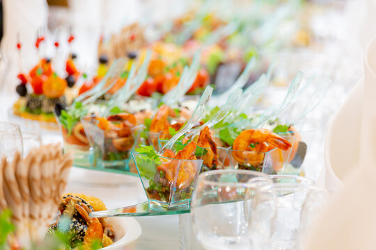 Buffet with meat, fish and vegetable delicacies snacks. Restaurant business. Catering.