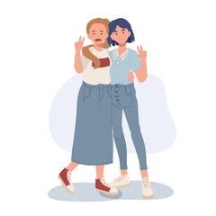 Best Friends Girls. friends hug together.Best friends together. vector illustration.