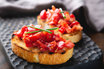 Bruschetta with juicy tomatoes and olive oil