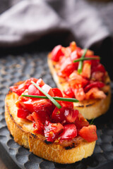 Bruschetta with juicy tomatoes and olive oil