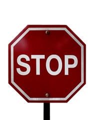 Isolated photograph of a stop sign in the street white background
