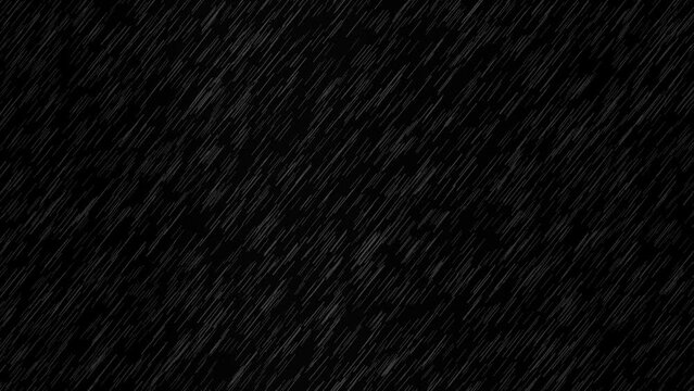 Rainfall animation. Isolated falling rain. Raindrops. Overlay. Black background. Loop. 25 fps
