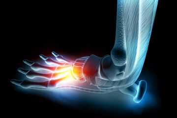 Pain in the foot. ankle pain. 3d illustration