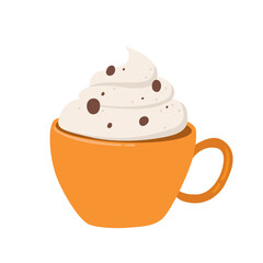 Hand drawn cup with cappucino isolated on white background. Mug with latte vector illustration