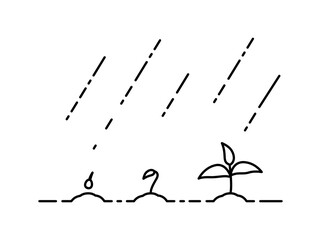 Rain waters the plants for growth. Concept of plant growth. linear style