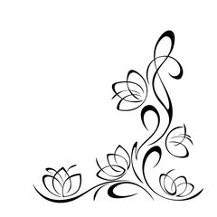 ornament 2441. decorative element with stylized flowers and curls in black lines on a white background. Corner design
