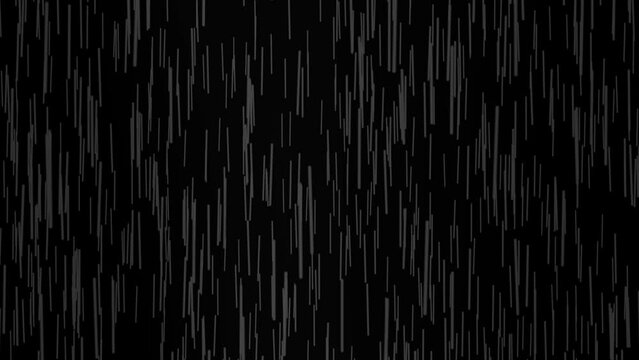 Rainfall animation. Isolated falling rain. Raindrops. Overlay. Black background. Loop. 23,98 fps
