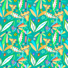 Modern floral pattern. Collage contemporary seamless pattern. Hand drawn doodle style pattern.