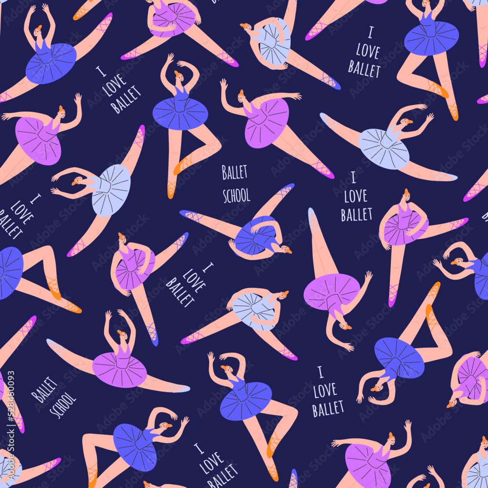 Aufkleber seamless vector pattern with ballerinas in different positions.