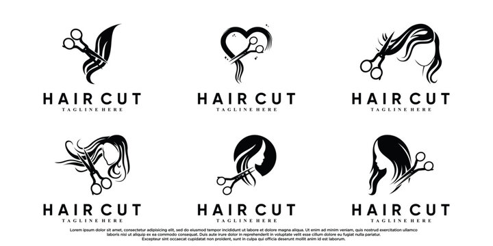 Set Hair cut icon logo design for women with modern concept Premium Vector