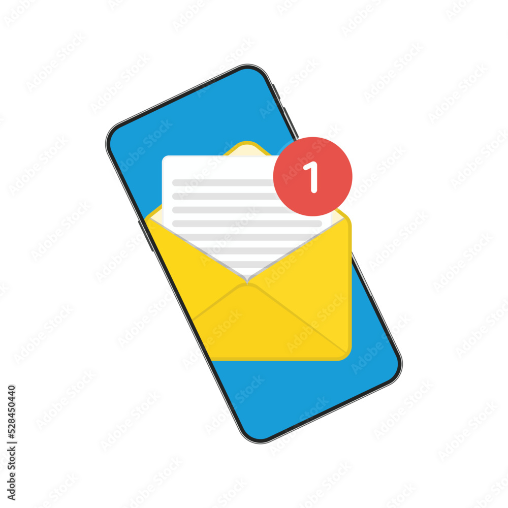 Poster notifications icon on screen of smart phone. mobile phone and push notifications sign. smartphone wi