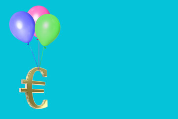 3D gold euro currency symbol symbols sign signs isolated on colorful colourful blue background euro inflation concept
