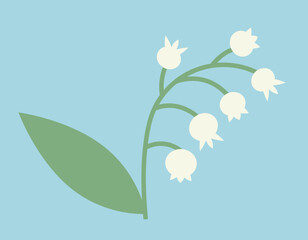 Lily of the valley with leaves. Wildflower in flat style.