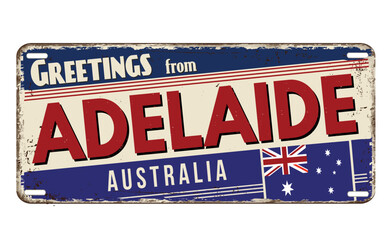 Greetings from Adelaide vintage rusty metal plate