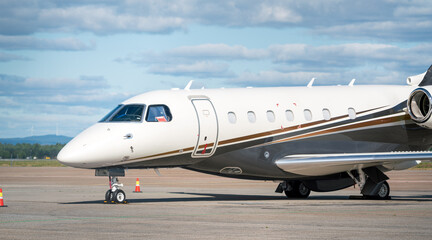 Private jet on ground. Success, richness and growth concept.