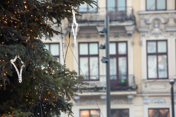 Fototapeta na wymiar lviv city christmas tree close up