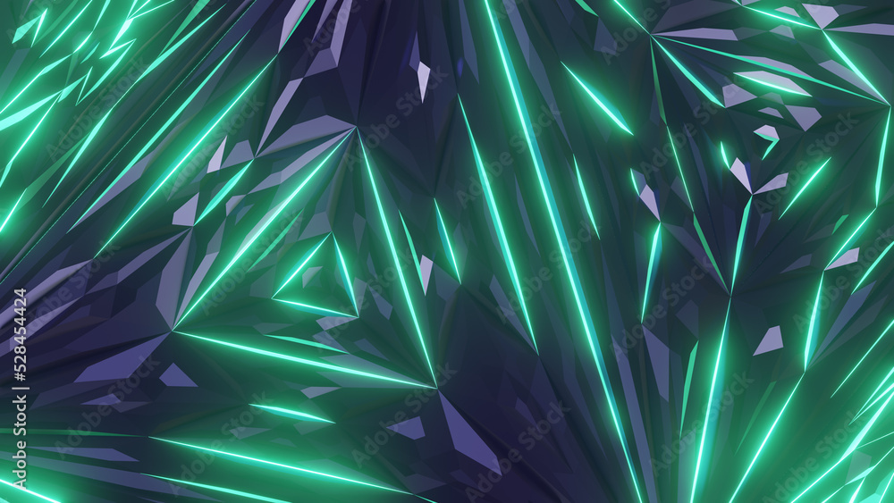 Fototapete 3d rendering image of illuminated geometric shapes in pattern looking like kaleidoscope.