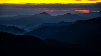Obraz premium Sunrise over the Low Tatras seen from the Mount Krizna, Great Fatra (Velka Fatra), Carpathians, Slovakia.