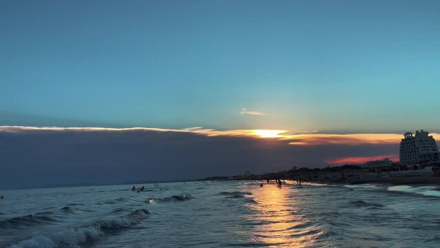Beautiful sunset on the beach in Grande Motte, France