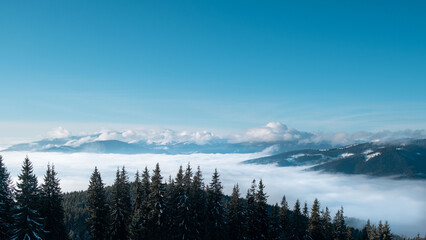 landscape view of winter carpathian mountains