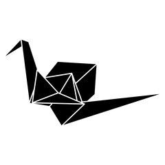 Origami crane vector silhouette illustration icon isolated on white background. Japanese traditional origami crane for infographic, website or app. Geometric line shape for art of folded paper.