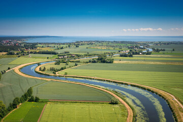 Summer scenery of Sztutowo by the Wisla Krolewiecka river, Pomerania. Poland