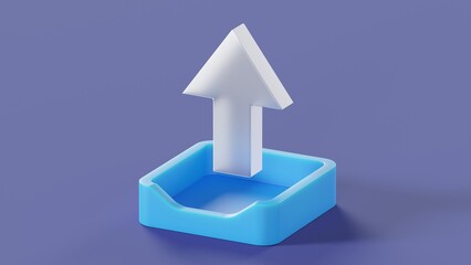 Upload icon in glassmorphism style with blue element on blue background 3d render	