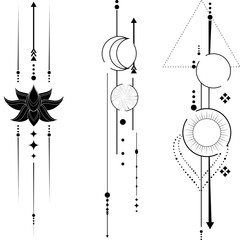 lotto flower geometric lines tattoo set illustration in vector format