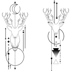 reindeer geometric lines tattoo set illustration in vector format