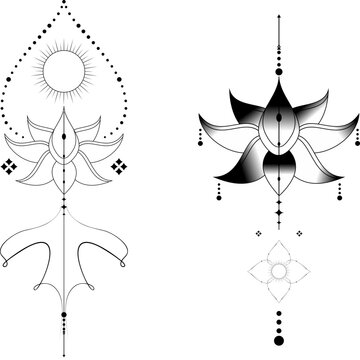 Lotto Flower Geometric Lines Tattoo Set Illustration In Vector Format