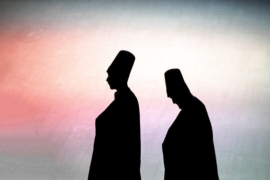 dervishes ceremony, silhouettes from mevlevi rituels mevlana whirling 