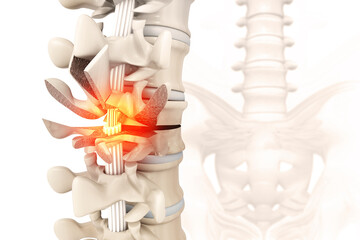 Spinal Fracture and traumatic vertebral injury. 3d illustration - obrazy, fototapety, plakaty