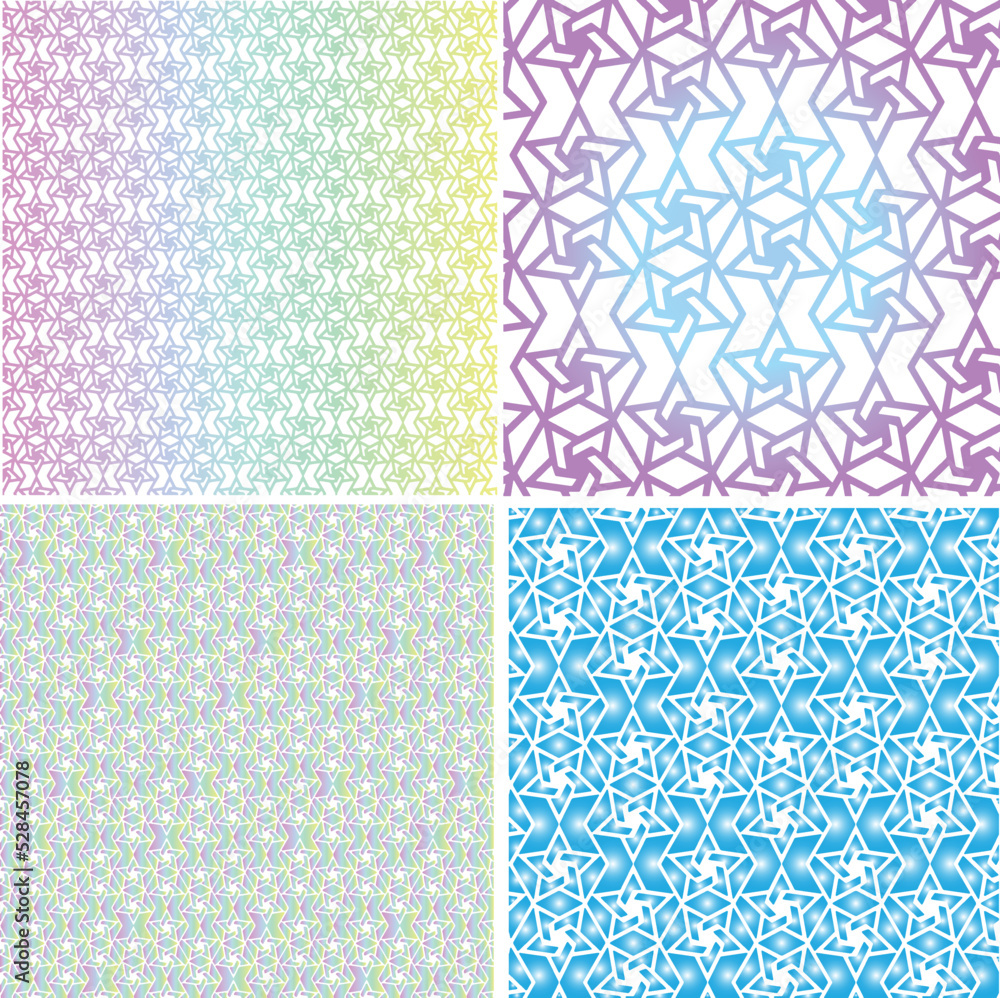 Poster set of trendy star type seamless repeat pattern