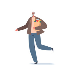 Customer Male Character with Eco Bag in Hands Visiting Grocery or Supermarket for Buying Goods. Man Holding Paper Pack