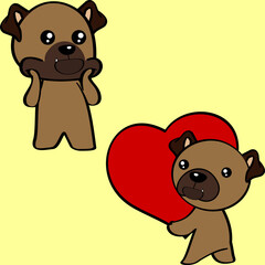 valentine chibi bulldog character cartoon pack collection illustration in vectorformat