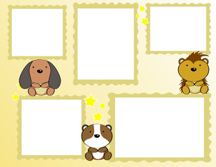 picture frame baby animals cartoon illustration background in vector format