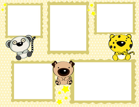 picture frame baby animals cartoon illustration background in vector format